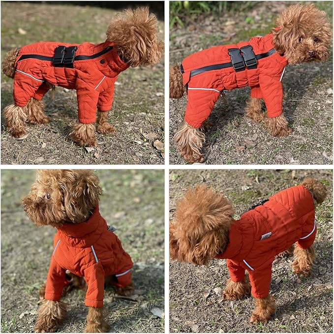 Warm Double Layers Dog Vest - 4 Legs Covered Windproof Waterproof Reflective Coat for Small Medium Large Dogs - Outdoor Skating Costume - Orange XXL