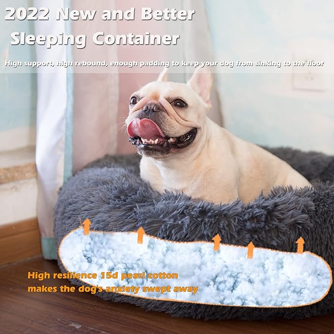 nononfish Puppy Bed for Small Dogs Washable Donut Calming Pet Beds with Anti-Anxiety Fits up to 15 lbs Pets,23 Inches Dark Gray