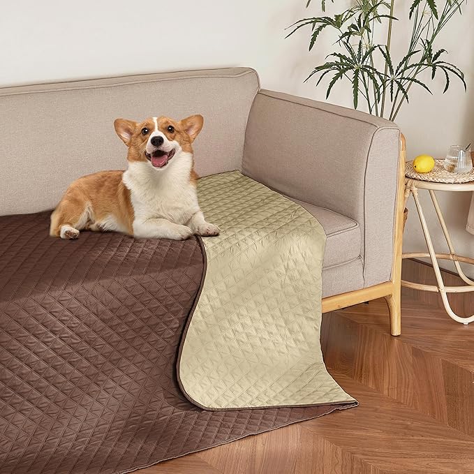 NICETOWN Waterproof Reversible Dog Bed Cover Pet Blanket Sofa, Couch Cover Mattress Furniture Car Stains Fur Protector for Dog, Pet, Cat(52" Wide x 82" Long, Chocolate/Sand, Pack of 1