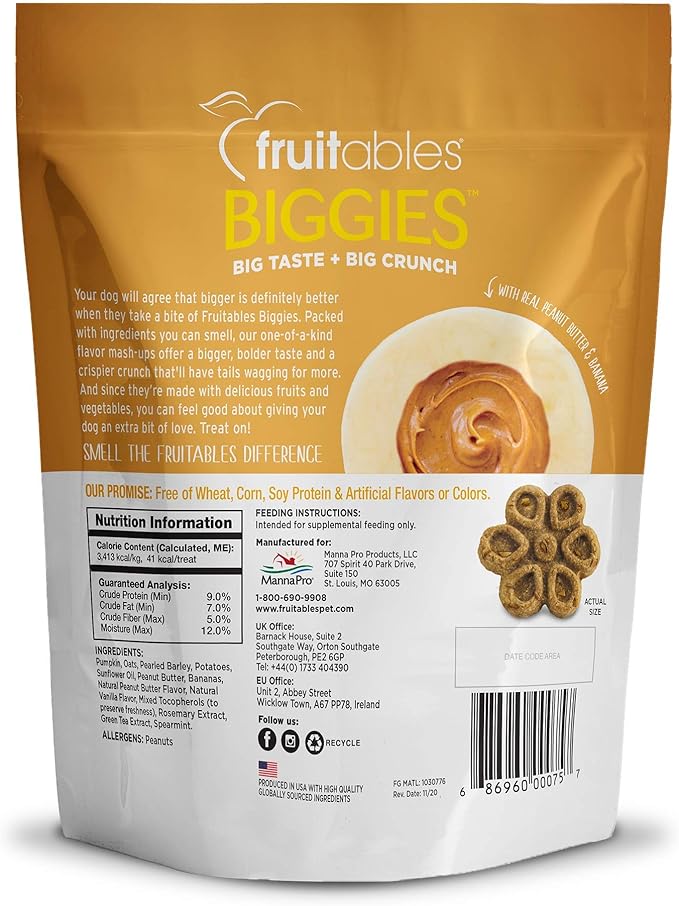 Fruitables Biggies Dog Treats 4 Flavor Variety Pack of 16oz Bags, 4 Bags Total