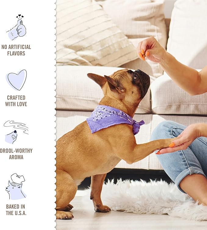 Three Dog Bakery Peanut Butter & Honey Bites - Training Treats, Biscuits, Mess-Free Snacks for Dogs & Puppies, Human-Inspired