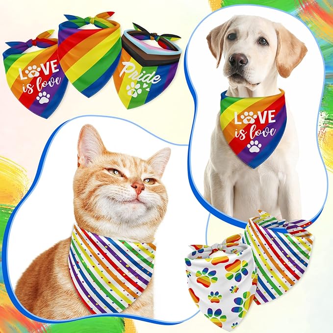 Whaline Rainbow Dog Bandanas Love is Love Pride Triangle Bibs Dog Paw Pet Scarf Reversible Double-Sided Pet Neckerchief for Pride Day Small Medium Large Pet Cat Dog Costume Accessories, 5 Pack