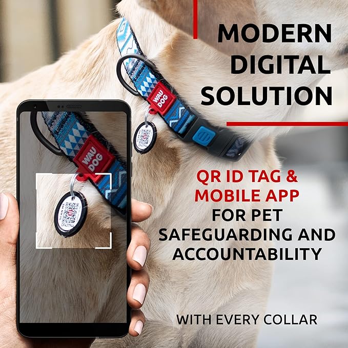 WAUDOG Nylon Dog Collar - Adjustable Dog Collar for Large Dogs, Small & Medium Dogs - Breakaway Puppy Collars for Large Breed Dogs - Boy & Girl Dog Collars with Durable Plastic Buckle and QR Dog Tag