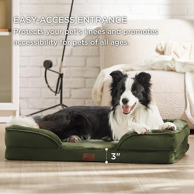 Bedsure Orthopedic Dog Beds Large Sized Dog - Washable Large Dogs Bed Waterproof, Big Comfort Pet Couch with Washable Removable Cover, Supportive Foam Pets Sofa with Nonskid Bottom, Winter Moss
