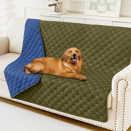 Smiry Waterproof Dog Bed Cover Blanket, Soft Reversible Pet Blanket, Washable Leakproof Cats Dogs Couch Cover for Sofa, Couch, Furniture (68x82 Inch, Green/Navy)