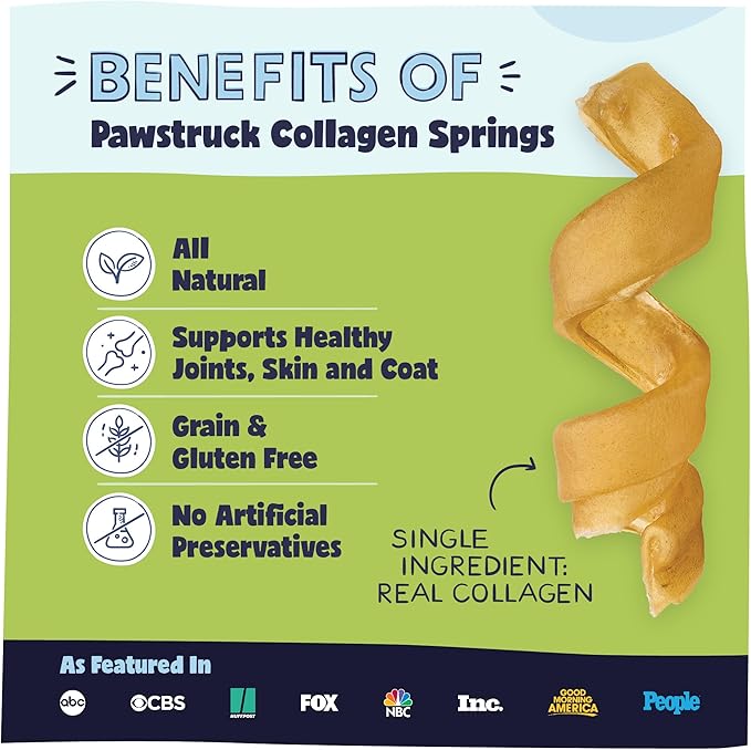 Pawstruck Natural Large Collagen Stick Springs for Dogs - Vet-Approved Long Lasting Alternative to Traditional Rawhide & Bully Sticks with Glucosamine & Chondroitin - 4 Pack - Packaging May Vary