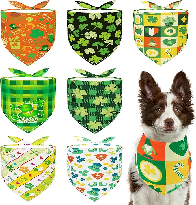 St.Patrick's Day Dog Bandanas for Large Dog Breed 7 Pcs XXL Dogs Bandanas 33 Inch Adjustable Scarves Grooming L