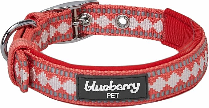 Blueberry Pet Soft & Safe 3M Reflective Jacquard Neoprene Padded Adjustable Dog Collar with Metal Buckle - Coral, Neck 9-12.5", for Small Breed