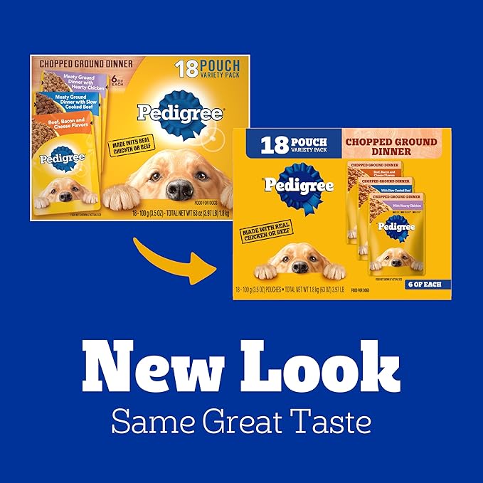 PEDIGREE CHOPPED GROUND DINNER Adult Soft Wet Dog Food Variety Pack, 3.5 Ounce - 18 Count (Pack of 1)