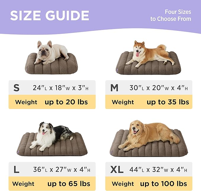 Lesure Cute Orthopedic Dog Bed Large Sized Dog, Waterproof Chic Flat Pet Beds with Removable Washable Cover, Fuzzy Thick Egg Crate Foam Pet Mat for Indoor Use (36" x 27", Brown)