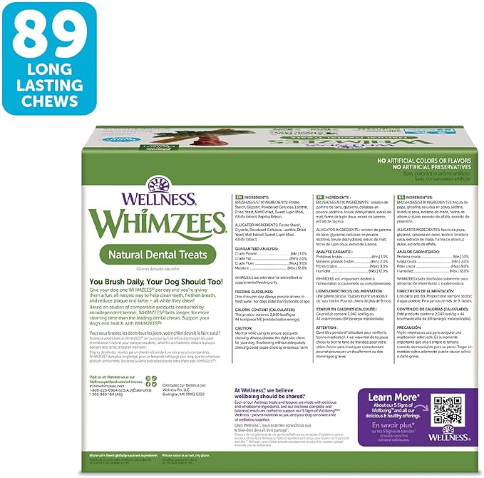 Wellness WHIMZEES Value Box Dog Dental Treats, Natural Chews, Small Size, (89 Count)