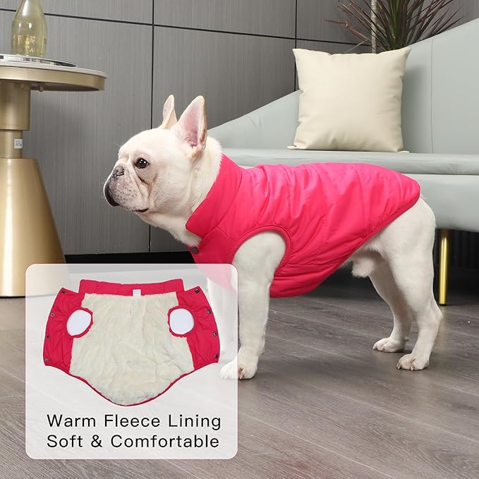 2 Layers Fleece Lined Warm Dog Jacket for Winter Cold Weather,Soft Windproof Medium Dog Coat,Pink L