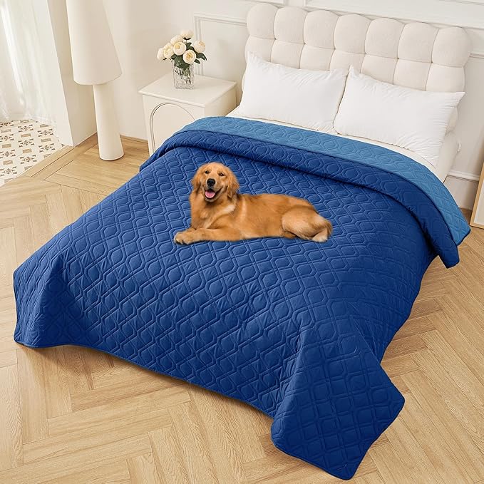 Smiry Waterproof Dog Blanket, 82x102 Inch Soft Pet Bed Cover Reversible, Washable Sofa Couch Furniture Protector for Small Medium Large Dog Puppy Cat, Navy/Blue