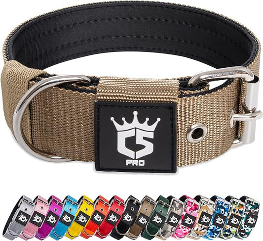 TSPRO Tactical Dog Collar 1.5 Inch Wide Thick Dog Collars with Heavy Duty Metal Buckle, Durable, Strong, Adjustable for Medium to Large Dogs (Khaki L)