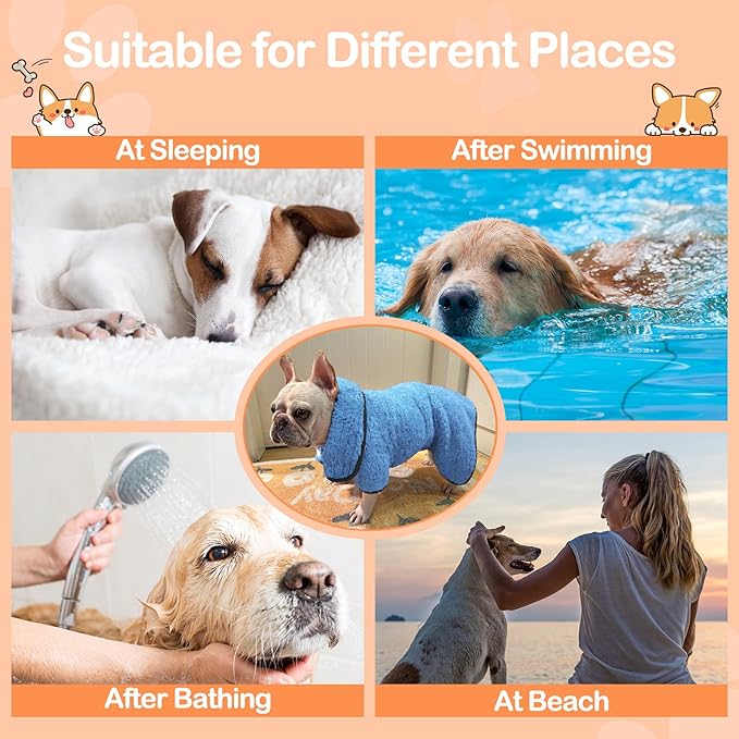 Bienbee Dog Bathrobe, Quick Drying Super Absorbent Dog Robes for After Bath, Warm Keeping Dogs Towel, Dogs Bath Supplies, Light Blue XL
