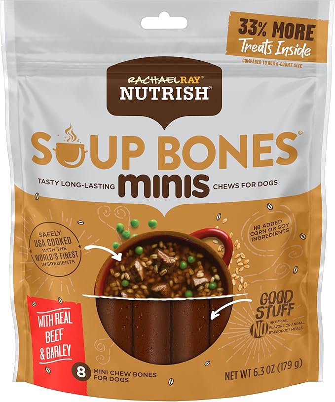 Nutrish Rachael Ray Soup Bones Minis Dog Chews with Real Chicken & Veggies, 8 Chews, 6.3 oz Pouch (Pack of 7)