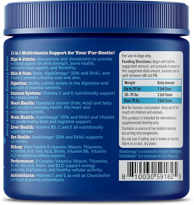 Zesty Paws Senior Dog Multivitamin Treats - Glucosamine for Dogs + Digestive Enzymes & Probiotics - Grain Free Dog Vitamins and Supplements for Skin & Coat + Immune Health Beef - Advanced - 90ct