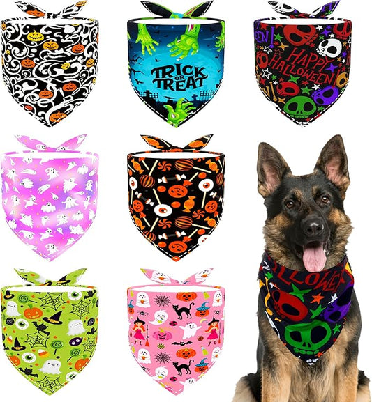 Halloween Dogs Bandanas for Large Dog 33" XL Dog Bandanas 7 Pack Adjustable Dogs Scarves for XXL Breed Grooming L