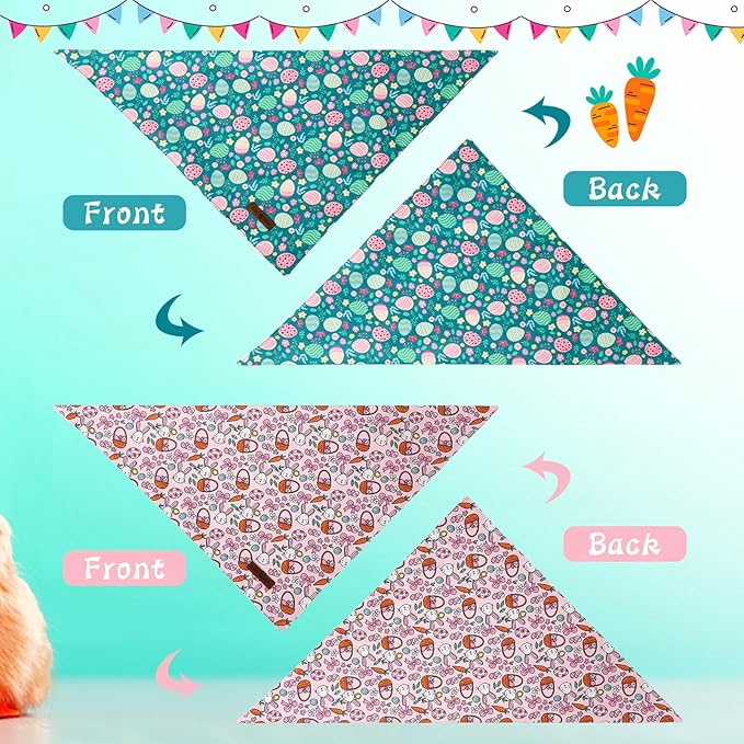 Lionet Paws Easter 2pcs Dog Bandanas, Pink Cute Rabbit Egss Dog Scarf Bib Premium Fabric, Happy Easter Green Bandanas for Small Medium Dogs Pets
