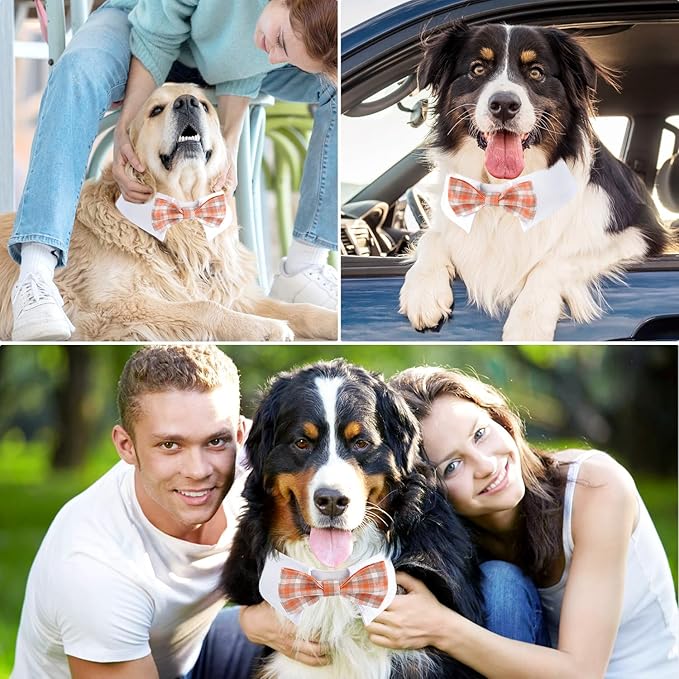 Segarty Dog Bow Tie, Adjustable Orange Plaid Bowtie Collar for Extra Large Dogs, Dog Neck Tie Tuxedo Comfortable Cotton Boy Pets Grooming Accessories for Formal Wedding Holiday Birthday Gift Party