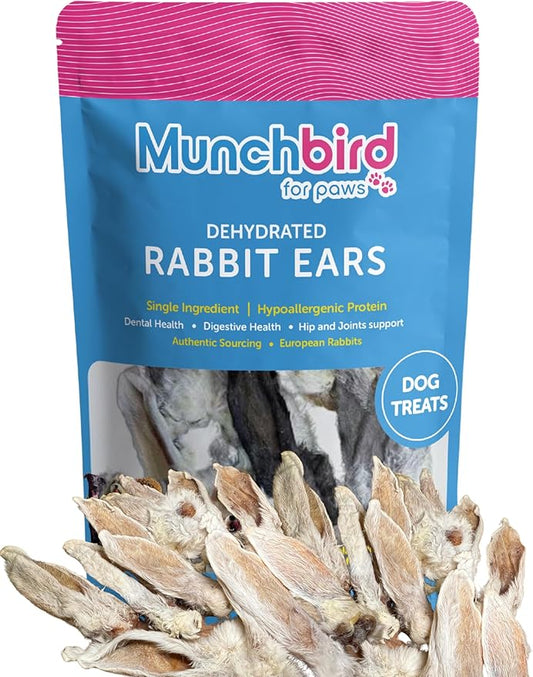 Dehydrated Rabbit Ears for Dogs, Bulk, 35-45 Pieces, 10.5 oz, Natural Fiber
