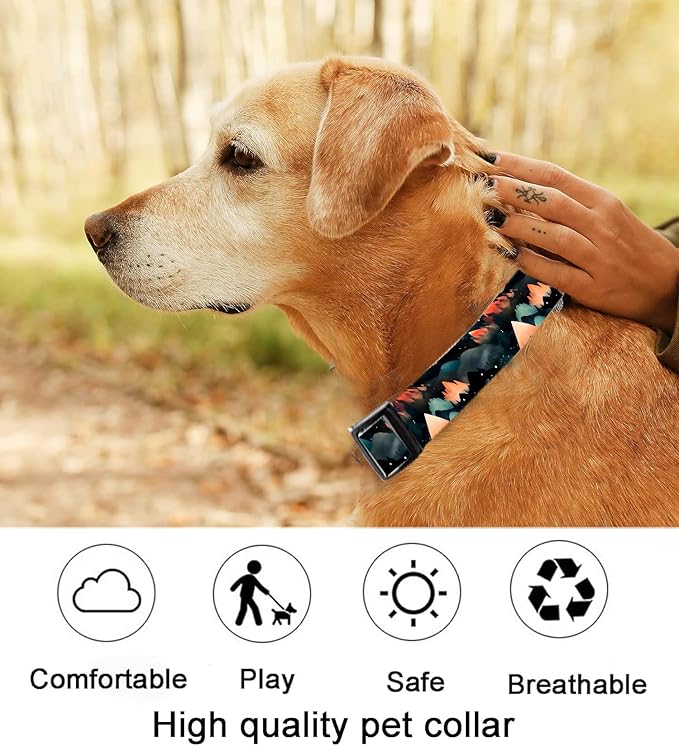 Dog Collar, Cute Dog Collar for Small Medium Large Dogs, Personalized Adjustable Soft Pet Collars with Quick Release Buckle for Walking Running, Fire Mountain