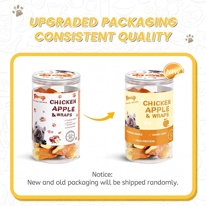 Dog Treats Apple Slice Chicken Wrapped, Training Treats w/Taurine for Small Medium Large Dogs, 12.5 oz