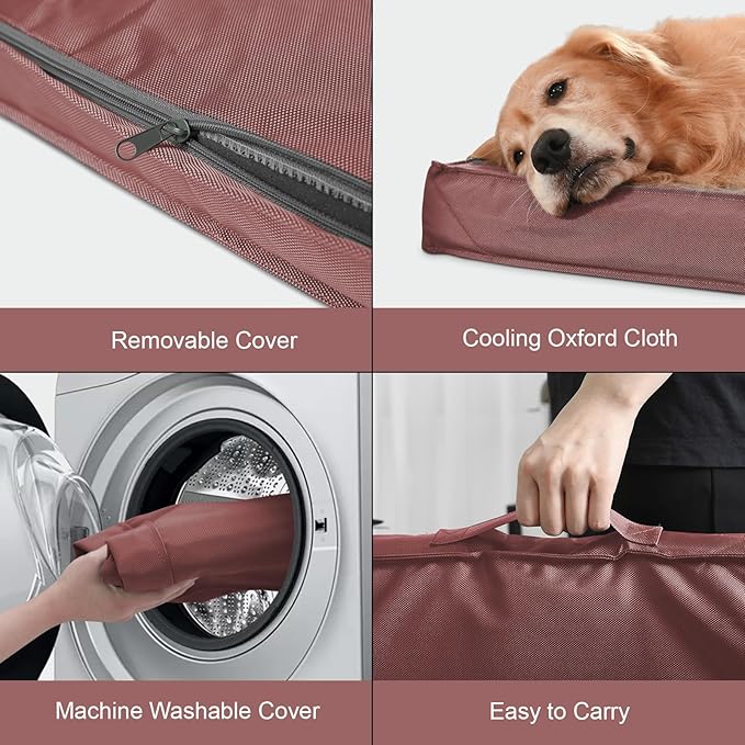 Outdoor Dog Bed for Medium Dogs, Waterproof Dog Crate Bed for Medium Dogs Cats, Orthopedic Egg Crate Foam Pet Bed with Washable and Removable Oxford Cover, Pink