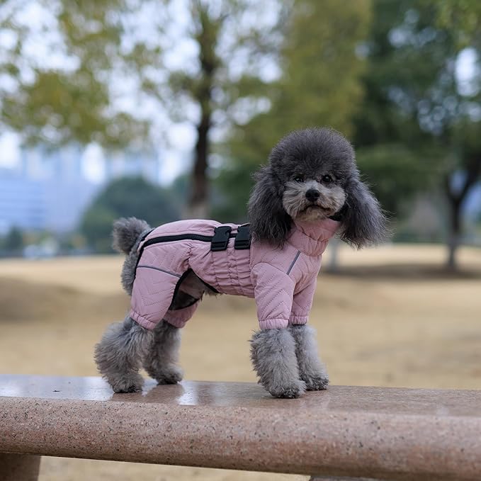 Warm Dog Coat Double Layers Dog Vest, 4 Legs Covered Windproof Waterproof Reflective Warm Dog Vest Outdoor Skating Dog Costume for Small Medium Large Dogs Lotus Pink XL