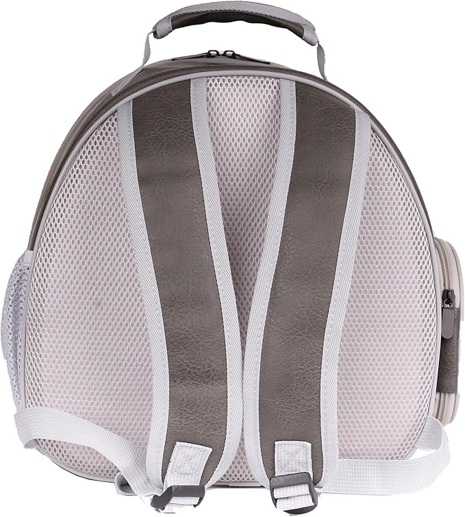 Bearded Dragon Carrier Backpack with Security Printing Harness Leash and 3-Sized Harness Set, Reptile Lizard Travel Guinea Pig Bunny Kitten Travel Carry Bag to Transport (Grey, PU Leather)