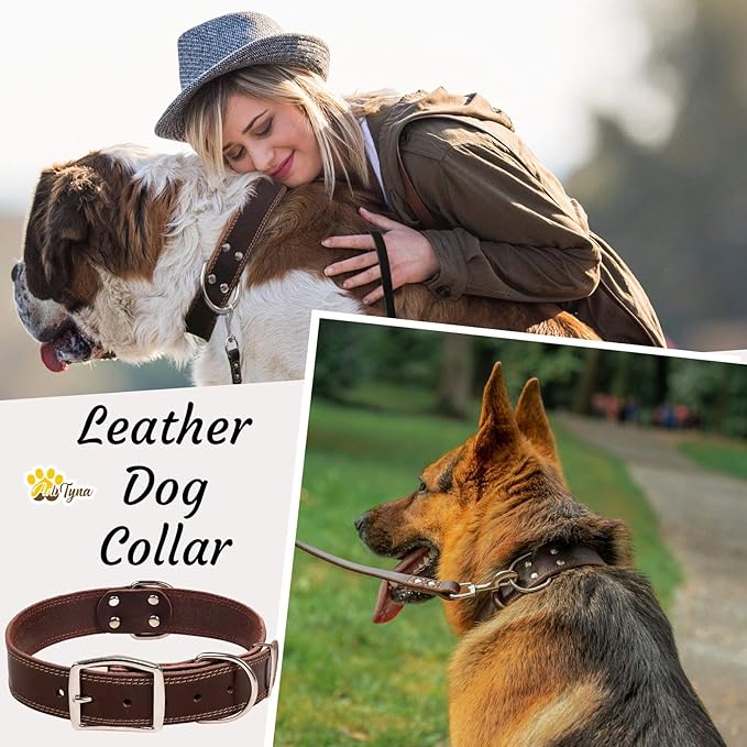 ADITYNA Heavy Duty Leather Dog Collar for Extra-Large Dogs - Soft and Strong Leather Collar for XL Breeds (Extra-Large: Fit 22" - 30" Neck, Brown)