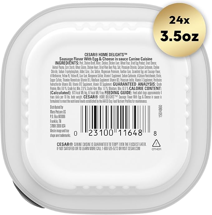 Cesar Home Delights Adult Soft Wet Dog Food Sausage Flavor with Egg and Cheese in Gravy, 3.5 oz. (24 Count, Pack of 1)