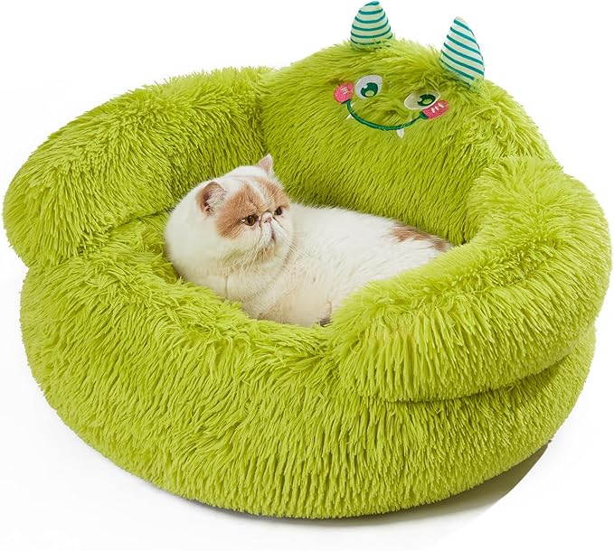Jiupety Calming Donut Pet Bed, Plush Anti-Anxiety Dog & Cat Bed for Small Pets, Soft Indoor Cuddler Bed with Non-Slip Bottom, Medium (24"x24"x14"), Green