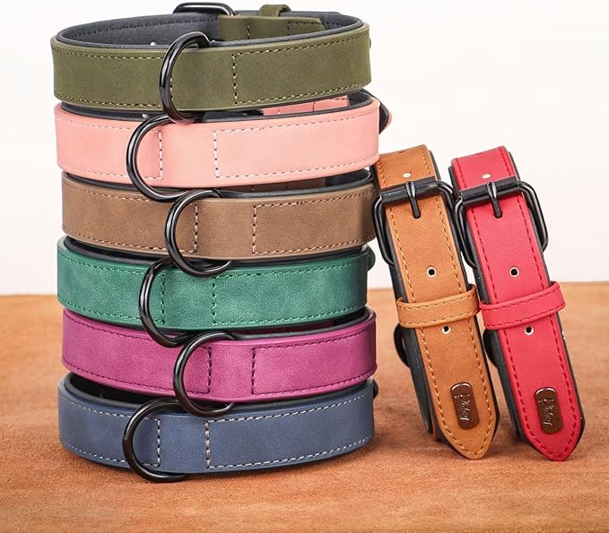 Didog Soft Padded Leather Dog Collar, Breathable Heavy Duty Dog Collar Faux Leather with Adjustable Rust-Proof Metal Buckle for Small Medium Large Dogs, Light Brown, M Fit Neck 12-15"(13-22 lbs)