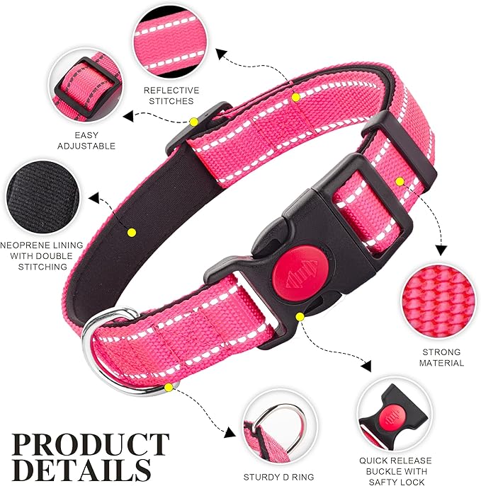 2 Pack Reflective Dog Collars for Medium Large and Small Breed Dogs Male Female,Padded Soft Durable Nylon Neoprene Collar for Puppy Dogs Girl Boy with Quick Release Safety Buckle,Purple,Teal,XS