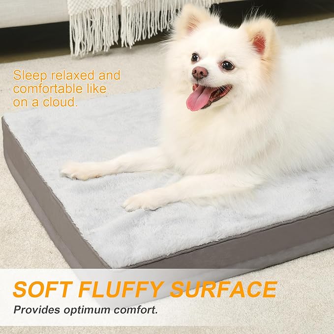 KSIIA Orthopedic Dog Crate Bed, Waterproof Dog Bed for Small Dogs, Deluxe, Plush, Removable Cover, 21 x 13 Inch, Gray