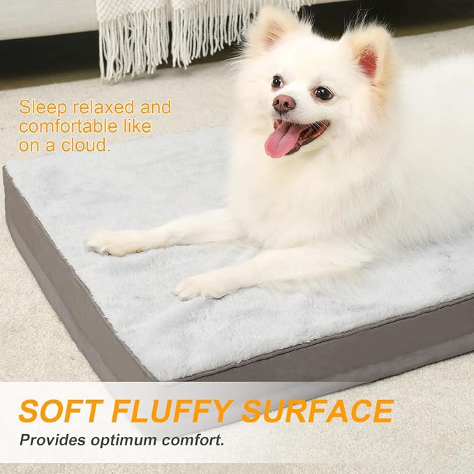 KSIIA Orthopedic Dog Bed, Egg Crate Foam Pet Mat with Removable Cover, Plush Waterproof & Washable Small Dogs Bed, 17x12 Inch, Gray