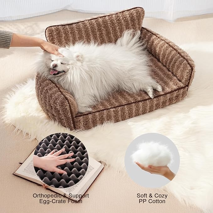 Mewoo Cat Beds for Indoor Cats, Cute Cat Couch Orthopedic Small Dog Bed with Removable Washable Cover, Dog Beds for Small Dogs Pet Couch with Non-Slip Bottom (26.0" L x 19.0" W x 11.8" Th, Brown)