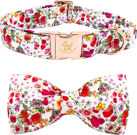 Elegant little tail Dog Collar, Pink Rose Print Pet Collar Summer Dog Collar Durable Metal Buckle Dog Collars Cotton Pet Adjustable Dog Collars for Small Dogs