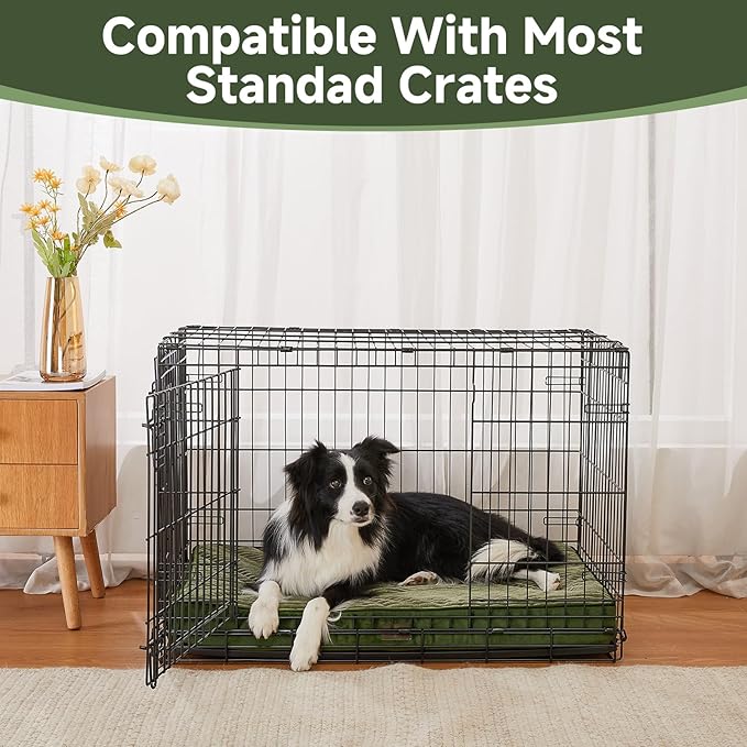 OhGeni Orthopedic Waterproof & Machine Washable Dog Bed for Medium Large Pets, Suitable for Crates, 25D Egg Crate Foam, Non-Slip Bottom & Removable Cover, Invisible Zipper, 35 Inches(Dark Green)