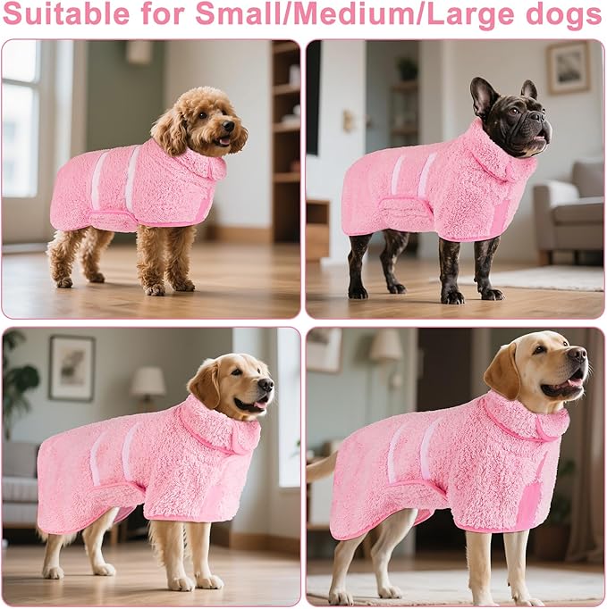 Bienbee Dog Bathrobe, Quick Drying Super Absorbent Dog Robes for After Bath, Warm Keeping Dogs Towel, Dogs Bath Supplies, Pink S