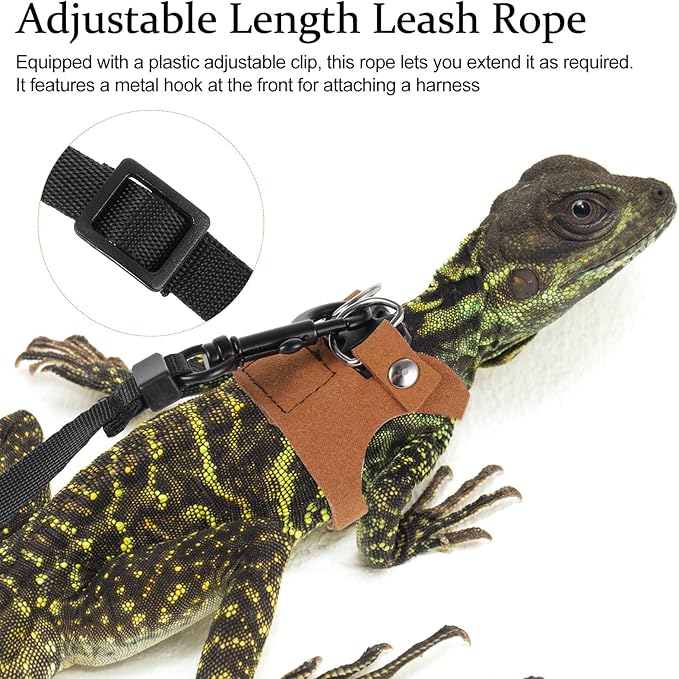 3Pcs Bearded Dragon Leash and Harness Set, Adjustable Lizard Leash Soft Small Animal Traction Rope, Vest Accessories for Squirrel Rat, Gecko, Bearded Dragon