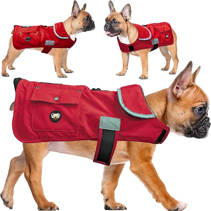 Joyride Harness FrostFlex Dog Winter Jacket - Fleece Lined & Water-Resistant - Snowsuit with Pockets for Treats & Poop Bags - Durable Cold Weather Dog Coat - Red Rush-XXL