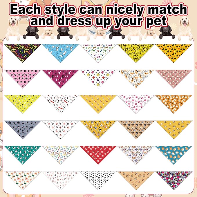 Aliceset 180 Pcs Dog Bandana Bulk Paw Print Bandanas for Dog Cute Scarf Bibs Soft Pet Triangle Scarf Adjustable Holiday Costume Neckerchief for Boy and Girl, Small and Medium Pet