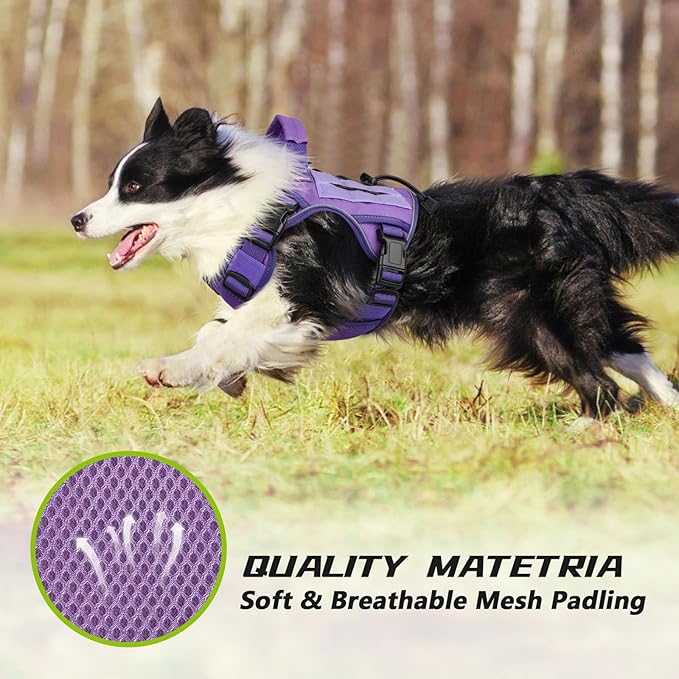 WINGOIN Purple Harness with Handle Tactical Dog Harness Vest for Large Medium Dogs No Pull Adjustable Reflective K9 Military Dog Vest Harnesses for Walking, Hiking, Training(M)