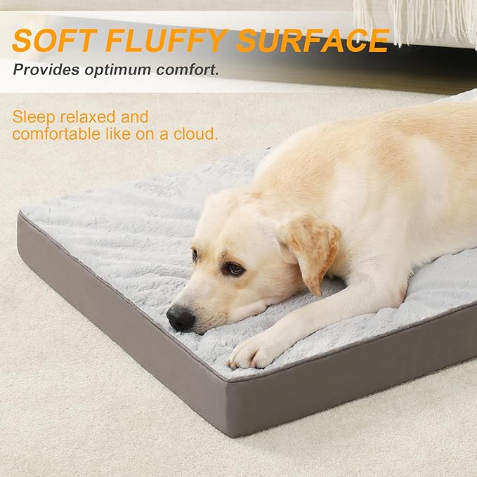 KSIIA Orthopedic Dog Bed Dog Crate Bed Waterproof Dog beds for Extra Large Dogs Deluxe Plush Washable Dog Bed with Egg Crate Foam & Removable Cover, 47 x 29 Inch, Gray