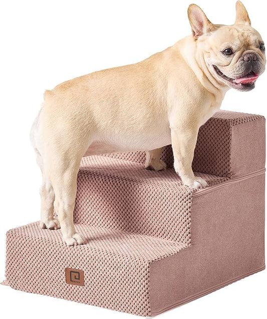 EHEYCIGA Dog Stairs for Small Dogs 13.5" H, 3-Step Dog Steps for Couch Sofa and Chair, Pet Steps for Small Cats, Non-Slip Balanced Pet Ramp Indoor, Pink
