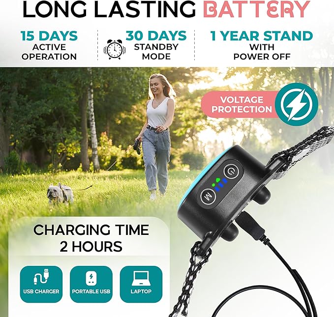 Bark Collar for Small/Medium Dogs, No Shock Anti Bark Collar, Rechargeable Anti Barking Collar w/2 Vibration & Beep Modes, Waterproof Shockless Smart Dog Stop Barking Control Device (Blue)