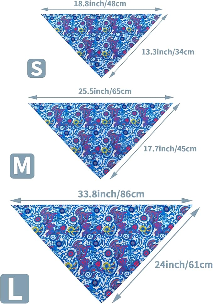 7 PCS Paisley Dog Bandanas for Large Dogs Breed 33 Inch Extra Large Polyester Dog Bandana XL Scarves Party Grooming L