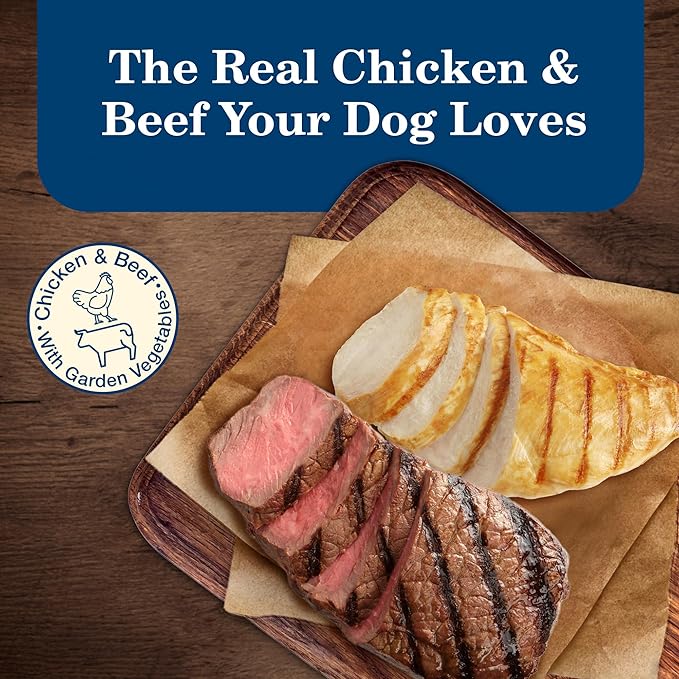 Blue Buffalo Homestyle Recipe Senior Wet Dog Food, Made with Natural Ingredients, Beef Dinner and Chicken Dinner, Variety Pack, (12.5-oz Cans, 3 of Each Flavor)
